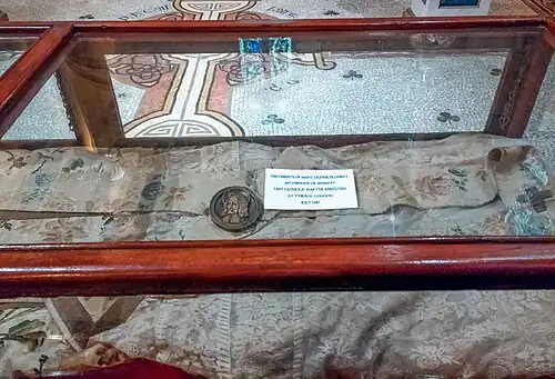 The vestments of St Oliver Plunkett, Archbishop of Armagh, who was implicated in the Popish Plot and executed in Tyburn.