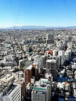 Setagaya suburbs sprawl out in front of Mt. Fuji. Taken from observation deck.