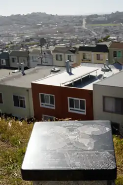 View west to the Excelsior from La Grande Tank, with a "musing station" from Philosopher's Way in the foreground.