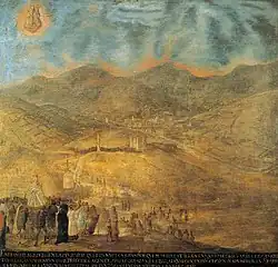 “Procession during the time of drought” from the painting series “The Virgin of Guápulo's miracles” (1699-1706) by Miguel de Santiago. Oil on canvas, 137 x 137 cm. Santiago de Guápulo, Quito, Ecuador.