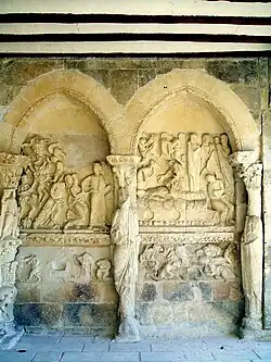 Reliefs depicting the Resurrection of Jesus and the Lamentation of Christ