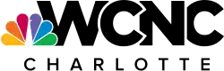 The six-colored NBC peacock and the black letters WCNC, overlapping each other. The first C sits atop the W and the N, and the N sits atop the C. Beneath both is the word "CHARLOTTE".