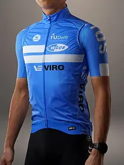 A thin, non-insulated gilet for a cycling team