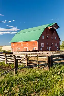 Barn with hay hood in Wallowa County, Oregon
