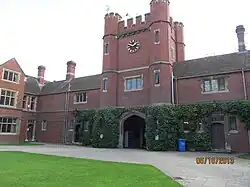 The clock tower and entrance from inside Old Court
