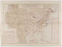 The picture of a map with the weather conditions during the War of the Pacific.