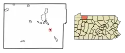 Location of Clarendon in Warren County, Pennsylvania.