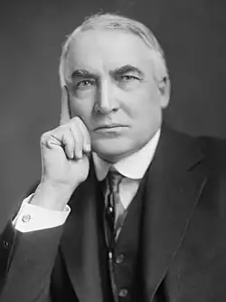 Black-and-white photographic portrait of Warren G. Harding
