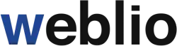 Lowercase text logo of Weblio with W made blue and the remaining letters black