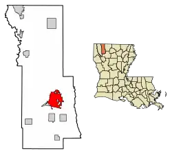 Location of Minden in Webster Parish, Louisiana.