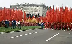 Series of Red and GDR flags during the 1973 World Festival of Youth and Students