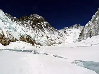 Photograph of a snowy, mountainous landscape