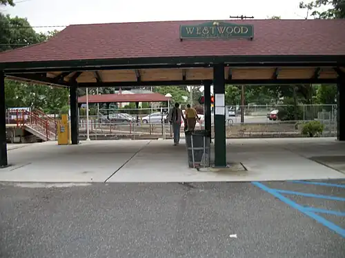 Westwood station's Malverne shelter. The Lynbrook shelter can be seen across the tracks.