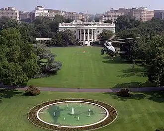 Marine One prepares to land on the South Lawn, where State Arrival Ceremonies are held