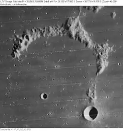 Wichmann crater (lower right) and Wichman R (arc of ridges) on May 21, 1967
