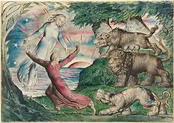 William Blake, Dante running from the three beasts, 1824
