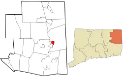 Danielson's location within Windham County and Connecticut