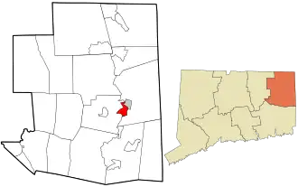 Location in Windham County and the state of Connecticut.