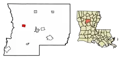 Location of Calvin in Winn Parish, Louisiana.