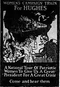 Promotional artwork for the Women's Campaign Train for Hughes, a whistle stop tour of prominent women speakers supporting Charles Hughes's 1916 presidential campaign