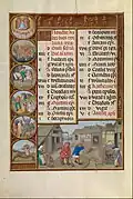 November Calendar Page; Threshing and Pig Feeding; Zodiacal Sign of Sagittarius by Master of James IV