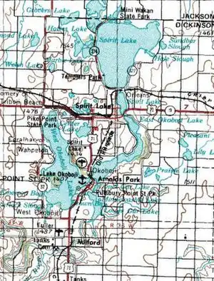 The town of Spirit Lake, in the Iowa Great Lakes region. Map courtesy of USGS