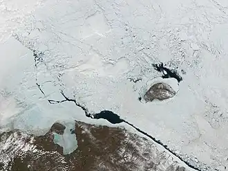 Satellite image of drift ice in the Arctic Ocean around Wrangel Island