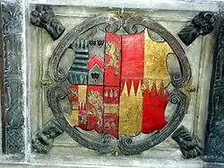Arms of Thomas Bromley impaled with those of his wife.
