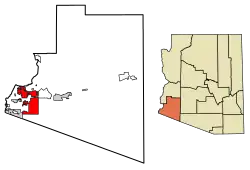 Location of Yuma in Yuma County, Arizona
