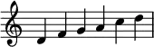 {
\override Score.TimeSignature #'stencil = ##f
\relative c' {
\clef treble \key c \major \time 6/4
d f g a c d
} }