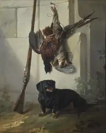 Dachshound Pehr with Game and Rifle (1740), 135 x 109&nbsp;cm., Nationalmuseum
